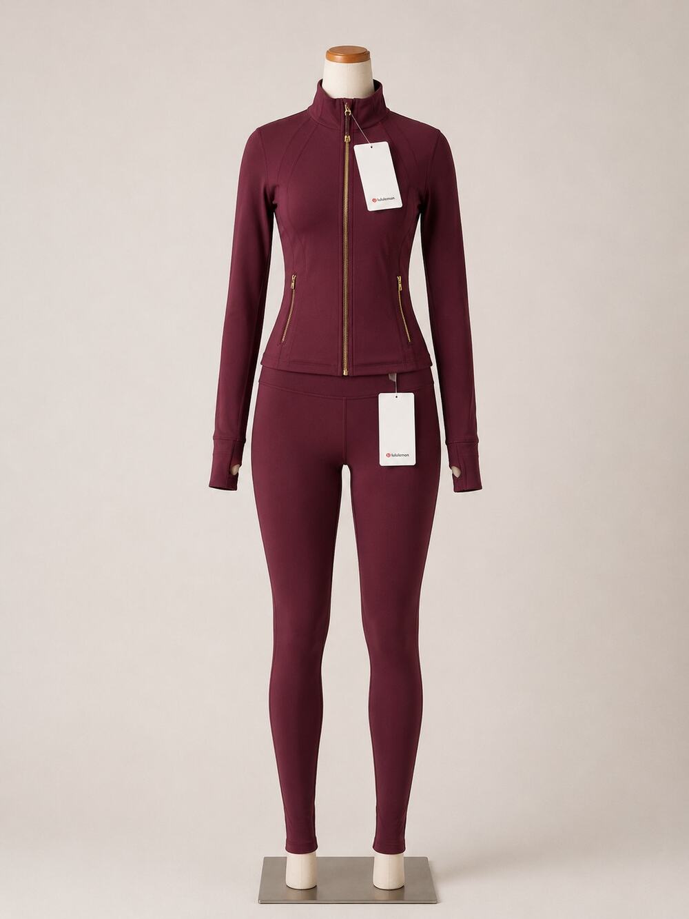 Burgundy Activewear Set Zip Jacket & Leggings